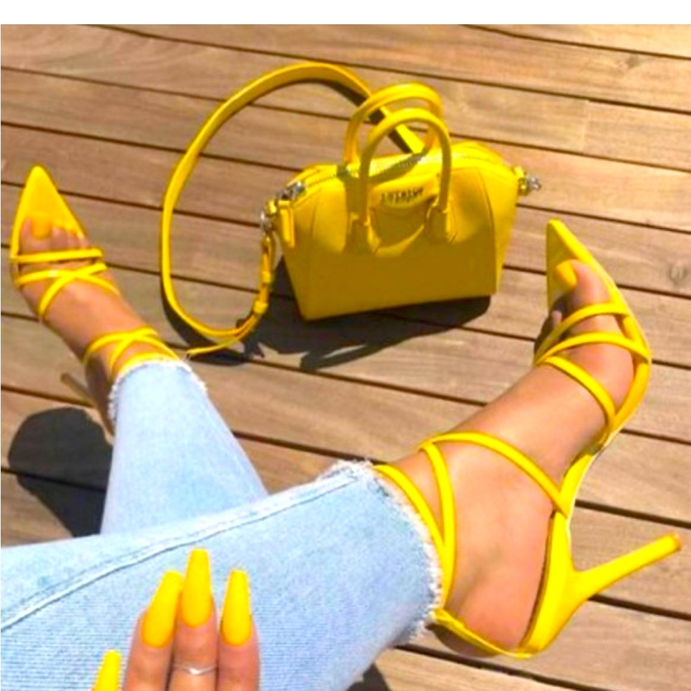 Gorgeous Never Worn Yellow Strappy Sandal Heels Euro Size 40/U.S. Size 9.